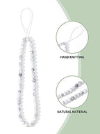 Semi-Precious Gem Stones Beaded Phone Charm Cell Phone Lanyard Wrist Strap Handmade Natural Gemstone Phone Chain string - color: White Howlite