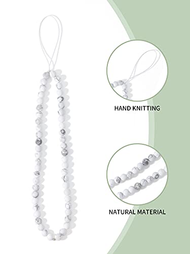 Semi-Precious Gem Stones Beaded Phone Charm Cell Phone Lanyard Wrist Strap Handmade Natural Gemstone Phone Chain string - color: White Howlite