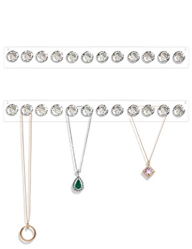 Mymazn 2 Pack Acrylic Necklaces Holder Hanging Jewelry Organizer Wall Mounted Necklace Hangers with 12 Hooks, Clear Jewelry Hangers for Necklace Organizer for Girls Women, Necklace Hooks for Wall - color: Clear - 2Pack