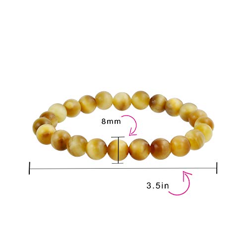 Bling Jewelry Natural Multi Color Semi Precious Gemstone Round Bead 8MM Strand Stackable Stretch Bracelet For Women Men Teen Unisex - color: Golden Tigers Eye