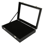 Pin Display Case Premium Transparent Glass Lid Jewelry Storage Box With Lock Buckle For Brooch Badge Medal Collection Black 28x20x5cm