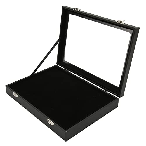 Pin Display Case Premium Transparent Glass Lid Jewelry Storage Box With Lock Buckle For Brooch Badge Medal Collection Black 28x20x5cm