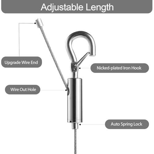 Adjustable Picture Hanging Wire, Upgrade Mirror Frame Hanging Kit, 6.6FT Heavy Duty Stainless Steel Wire Rope, Supports Up to 100lbs (Silver, 2PC-6.6FT) - size: 2PC-6.6FT
