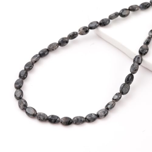 6×8mm Natural Black Labradorite Gemstone Loose Beads Flat Oval Healing Crystal Loose Stone Beads for Jewelry Necklace Bracelet Earring Craft - color: Black Labradorite