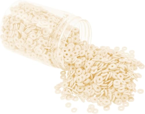 Mandala Crafts Cream Heishi Beads 4mm – 6000 Flat Polymer Disc Clay Beads for Adult Jewelry Making Spacer Beads, Bracelets, Necklaces, and Earrings - color: Cream, size: 4mm 6000 PCs