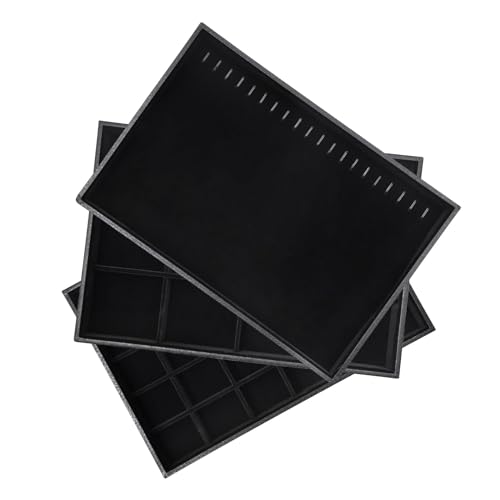Stratalife Jewelry Trays Jewelry Organizer Earring Storage Drawer Jewelry Organizer Tray Drawer Insert Jewelry Storage with Removable Dividers For Women Set Of 3 Black - color: Black, size: 12 Grid+30 Grid+necklace