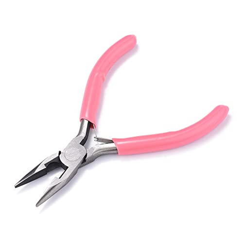 1Pc 45# Carbon Steel Chain Nose Jewelry Plier Wire Cutter Polishing Plier with Pink Handle for DIY Jewelry Craft Making Repair 11.5x9x0.9cm