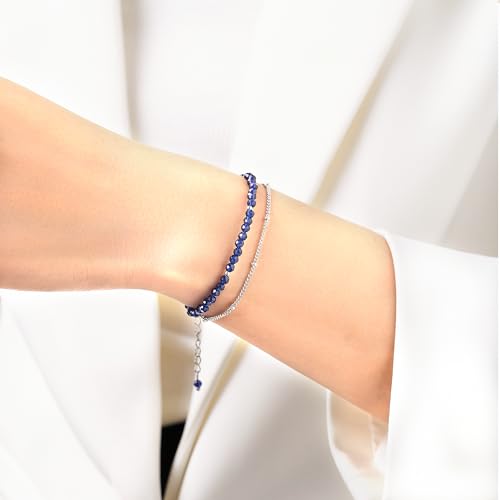 Peridot Stand Silver Gold Bracelets, Handmade Birthstone Stack Bracelet Crystal Gemstones Bead Chain Gift for Women, 8" - color: Silver-09-Blue Spinel