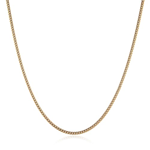 HZMAN Cuban Chain for Men - Stainless Steel Gold & Silver Diamond Cut Hip Hop Link Chains - 3.5mm/5mm/7mm/9mm - 16-30 Inch - color: 3.5mm Gold, size: 16In