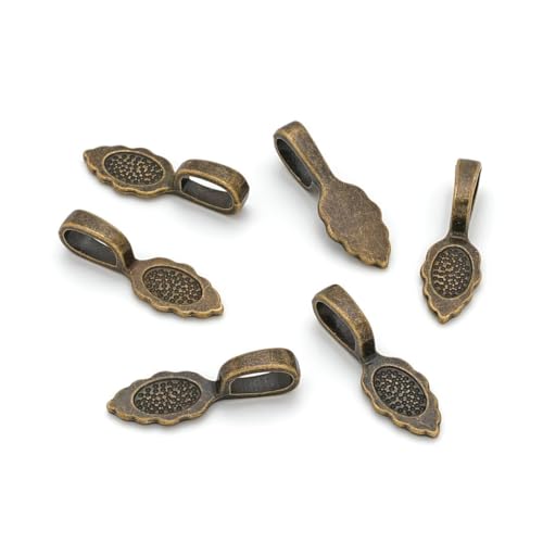 200pcs 26mm Glue On Jewelry Bail Pendant Clasp Antique Bronze 15mm (0.6 Inch) Leaf Flat Pad Base Bulk for DIY Craft Jewelry Making MC-R2 - color: Antique bronze, size: 26mm (1") Leaf- 200pcs