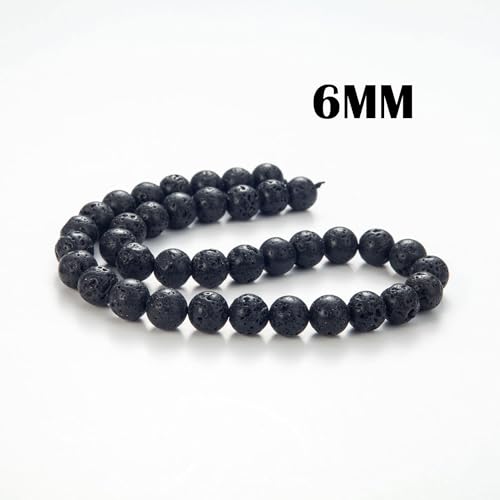 100Pcs Natural Stone Beads 6mm Lava Beads Round Gemstone Loose Beads with Elastic Bracelet String for Bracelets Necklace Jewelry Making - color: Black Lava, size: 6mm