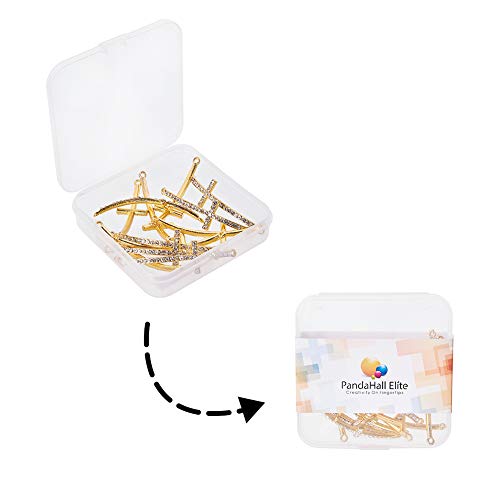 PH PandaHall 12pcs Cross Connector Golden Metal Rhinestone Charms Curved Sideways Connector Bar Link for Easter Eid Mubarak Ramadan Decoration Necklace Earring Bracelet Jewelry Making