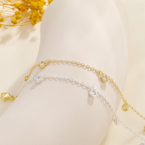 KOHOTA Silver Gold Bracelets for Women Trendy 14K Gold Plated Bracelet for Women Non Tarnish Dainty Stackable Clover Flower Heart Butterfly Diamond CZ Charm Station Bracelets Stack Jewelry Gifts - color: C: Diamond-Silver