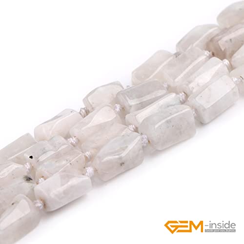 GEM-Inside 31Pcs 6x10mm Natural Blue Tone Moonstone Gemstone Faceted Freeform Tube Column Chakra Beads for Jewelry Making Full 15" Strand Power Energy Healing Stone - color: Blue Tone Moonstone