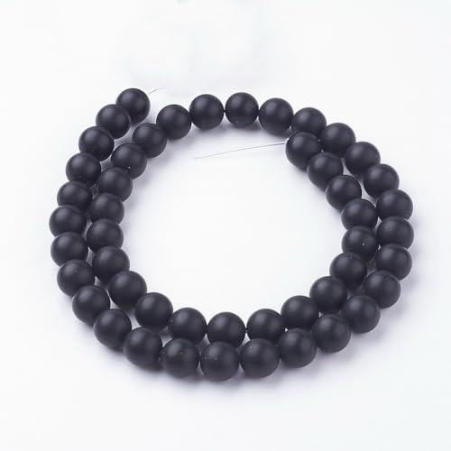 45Pcs Natural Black Agate Bead 8mm Round Natural Gemstone Beads Frosted Spacer Loose Bead for DIY Craft Bracelet Necklace Earrings Jewelry Making Supplies - color: Natural Black Agate-Frosted