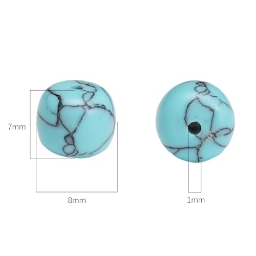 BEADIA Natural Blue Turquoise Flat Cut Round Drum Stone 8mmx7mm Loose Semi Gemstone Beads for Jewelry Making 38cm - color: Blue Turquoise
