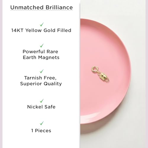 Jewelili Yellow Gold Filled Round Magnetic Clasp Converter | Converts Necklaces or Bracelets with Spring Ring Clasp | 2 Pieces | Gift Box Included | Timeless Fashion Jewelry - color: Yellow Gold Filled, size: 2 Clasp