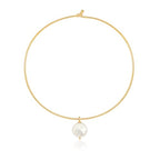 Aobei Pearl 18K Gold Plated Cuff Choker Necklace for Women Chunky Wire Chain Collar Jewelry - style: Round Wire Coin Pearl
