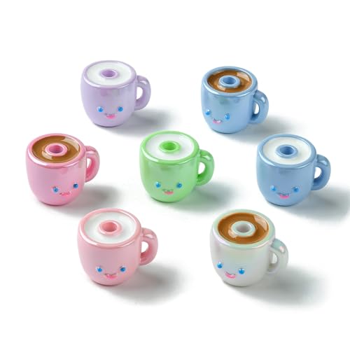Ipotkitt 30 Pcs Colorful Opaque Acrylic Coffee Cup Beads Drink Tea Milk Mug Beads Cartoon Cute Cup Shaped Beads for Jewelry Making DIY Crafts Supplies - color: 30pcs-Cup Beads-14.7x20x16.5mm