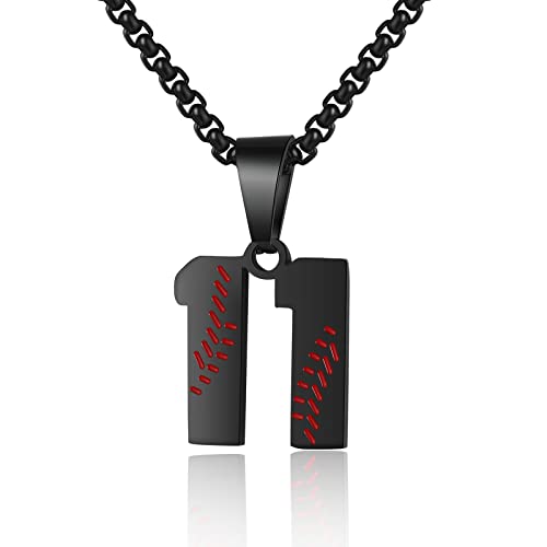 AIAINAGI Baseball Number Necklace - Stainless Steel Chain Pendant for Men Athletes 00-99 Jersey Number Gift - color: Black, style: 11