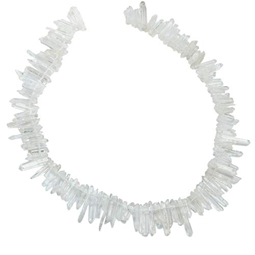 rockcloud Natural Rock Crystal Points Titanium Coated Clear Quartz Sticks Spikes Top Drilled 15 inch Strand - color: #22-Natural Clear Quartz(Small)