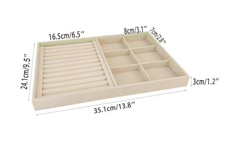 Large Beige Premium Quality Velvet Jewelry Display Box Tray Stackable Practical Trade Show Home Store 6 Grid and Ring - color: 6 Grid Rings