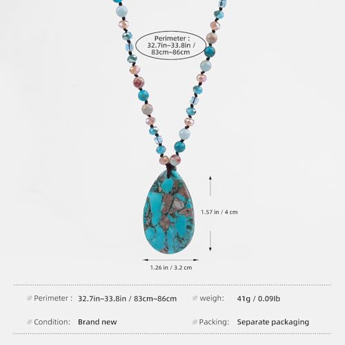 Long Necklaces for Women Boho, Oval Waterdrop Turquoise Pendant, Natural Stone Beaded, Handmade,Vintage & Elegance, Boho Fashion Charm Beaded Necklace for Women - style: B-Turquoise Pendant