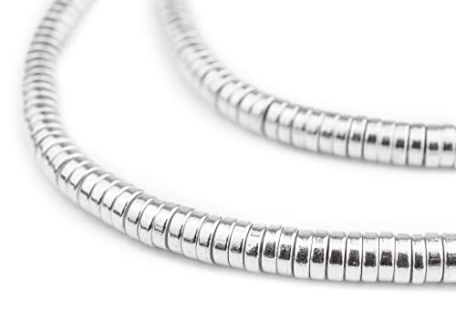 The Bead Chest Shiny Silver Snake Disk Beads 6mm, Full Strand of Quality Metal Spacers for DIY Jewelry Design - color: White,Silver
