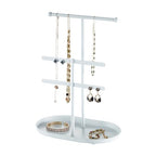 Saydear Elegant Jewelry holder Organizer 2-Tier Display Storage Stand for Earrings Necklaces with Ring Tray Spacious and Durable, Easy to Assemble White - color: White