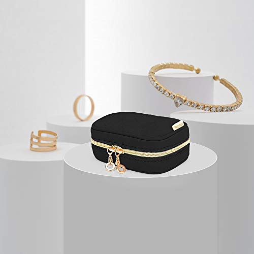 Teamoy Mini Jewelry Travel Case, Storage Organizer Bag for Earrings, Necklace, Rings, Black - color: Black