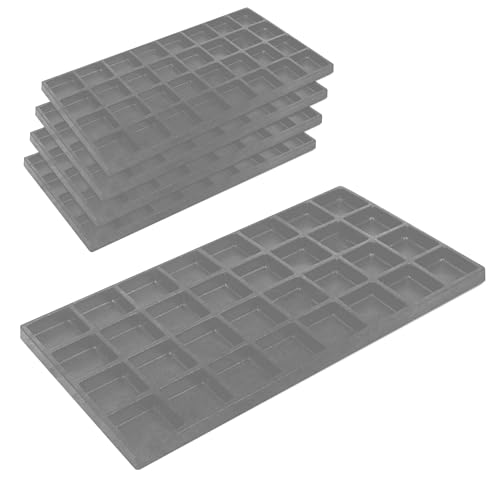 Novel Box 5 Pack 32-Slot Gray Liner Jewelry Storage Tray Inserts 14.75x8.25x1 Inches - Jewelry Organizer Pad for Drawers & Store Displays - Jewelry Display Pads for Rings Earrings & Pendants - color: Gray, size: 32-Slot Inserts