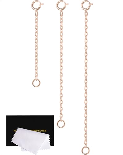 Rose Gold Necklace Extender Rose Gold, 925 Sterling Silver Necklace Extender Chain Bracelet Anklet Jewelry Extension for Women, 3 Piece Set (2, 3, 4 Inches) - color: RoseGold, size: 2 3 4 inch