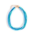 Multilayer Seed Beaded Necklaces for Women Bohemian Bead Choker Necklace Statement Layered Bead Necklaces Summer Jewelry Gift - color: Blue