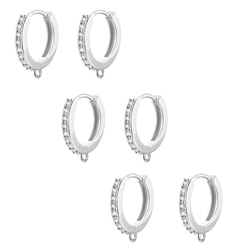 6Pcs Zirconia Hoops for Earrings Making, 925 Sterling Silver Ear Hooks Round Small Zirconia Huggie Hoop with Loop, Silver Leverback Hoops Dangle Earring Making Gold Jewelry Findings Supplies Set - color: 6PCS_SilverB