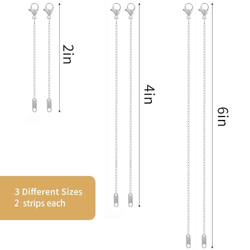 KOPOX 6 Piece Necklace Extender, Silver Necklace Extender, 2", 4", 6" Delicate Necklace Extender Set for Bracelets, Anklets and Jewelry Making (Silver) - color: Silver