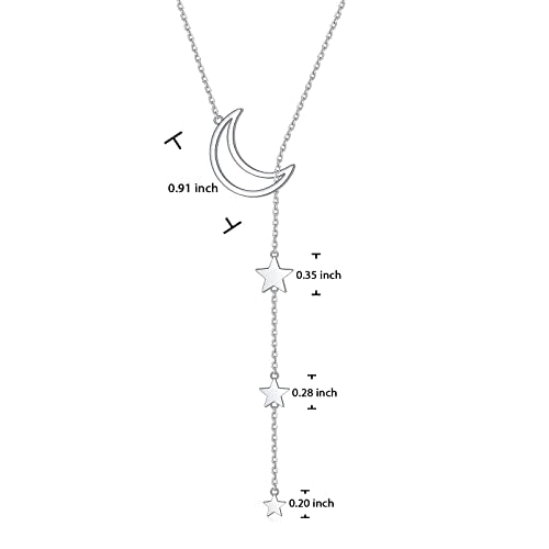 Long Necklace Sterling Silver Larait Bar Y Lariat Long Chain Drop Adjustable Necklace Gift for Her, 30" - style: Long Moon Star Necklace