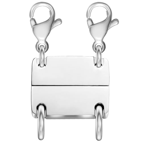 MKCYD Multi Necklace Layering Clasp Strong Magnetic Clasps, Gold and Silver Necklace Separator for Layering, Multiple Jewelry Closures for Layered Look - color: Double Silver