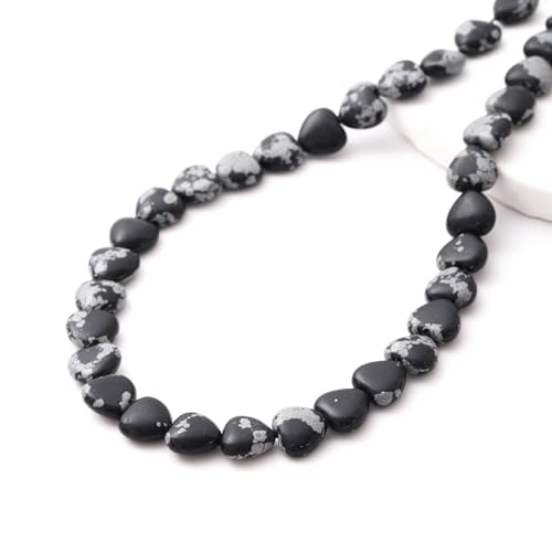 10mm Natural Snowflake Stone Beads Heart Shape DIY Loose Gemstone Energy Healing Crystal Charms for Jewelry Making Handmade - color: Snowflake