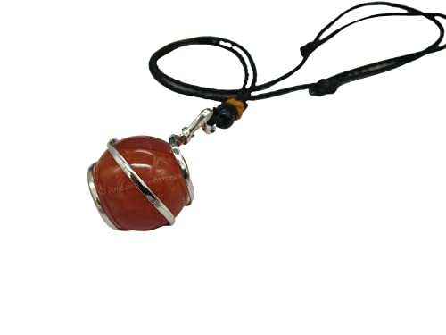 Amazing Gemstone Crystals and Healing Stones Carnelian Necklace - Gold Chain Necklace Pendant - Real Crystal Necklace - color: Sphere (Spiral), size: 1 PIECE