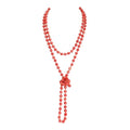 Bead Strand Versatile 60" Long Wrap Necklace - Handmade Knotted Multi Layer Sparkly Crystal, Semi Precious Natural Stone, Lava, Glass Faux Pearl - color: Red