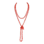 Bead Strand Versatile 60" Long Wrap Necklace - Handmade Knotted Multi Layer Sparkly Crystal, Semi Precious Natural Stone, Lava, Glass Faux Pearl - color: Red