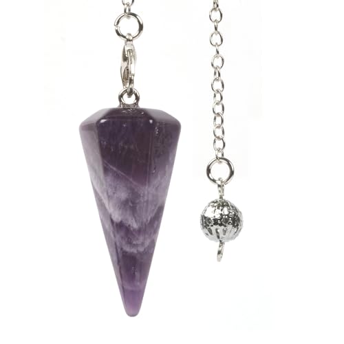 Justinstones Natural Amethyst Gemstone Rock Crystal Hexagonal Pointed Reiki Chakra Pendant Pendulum - color: Amethyst