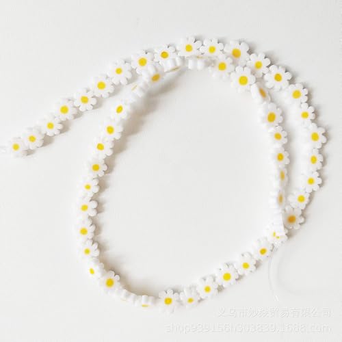 60Pcs Handmade Glass Beads White Daisy Flower Beads Small Beads for Jewelry Making Flat Flower Crystal Loose Spacer Beads for Bracelets Necklace Earrings Making and DIY Craft with Hole