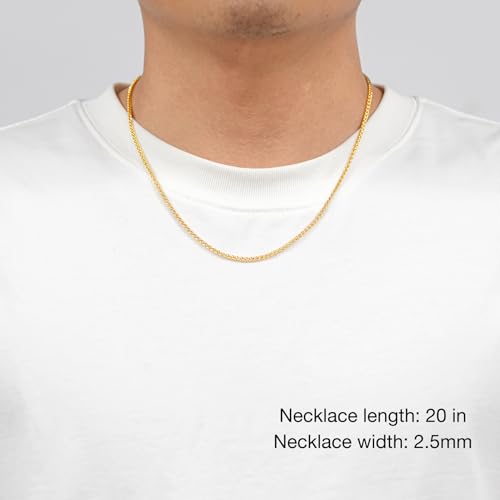 2.5mm/3mm/4mm Silver/Gold Stainless Steel Wheat Chain Necklace Jewelry for Men Women - size: 22 Inches, style: 2.5mm-Gold
