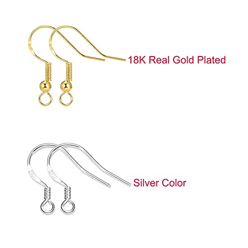 S925 Sterling Silver Earring Hooks - 8Pcs/4 Pairs Hypoallergenic 18K Gold Plated Ear Wires Fish Hooks for Jewelry Making, Jewelry Findings Parts with Rubber Earring Backs Stopper for DIY Jewelry - color: Regular Silver and Gold