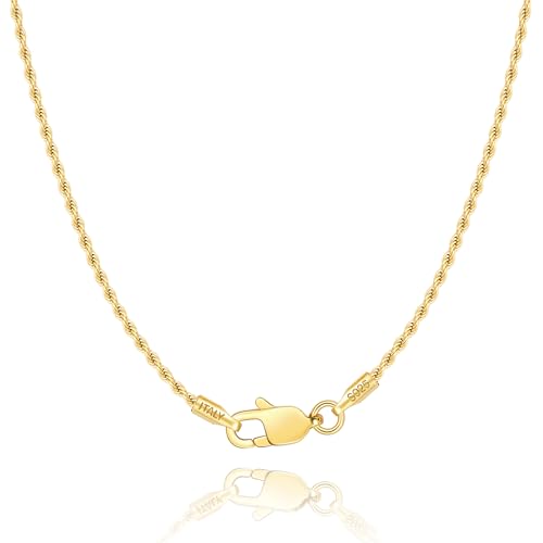 Jewlpire 18K Gold Plated 925 Sterling Silver Chain Necklace for Women, 1.35mm Rope Chain Necklace for Women Men Super Shiny & Durable Women's Chains Necklaces 16 18 20 22 24 26 Inch - color: 18k Gold Plated, size: 26 Inch