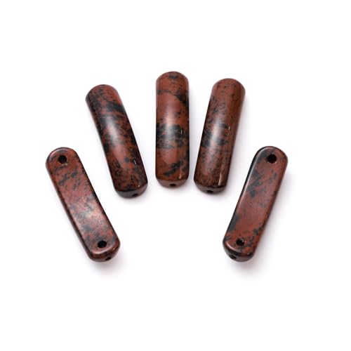 5PCS Natural Mahogany Obsidian Stone Rectangle Curved Beads Gemstone Pendants Connectors for DIY Bracelet Neclace Jewelry Making - color: Mahogany Obsidian