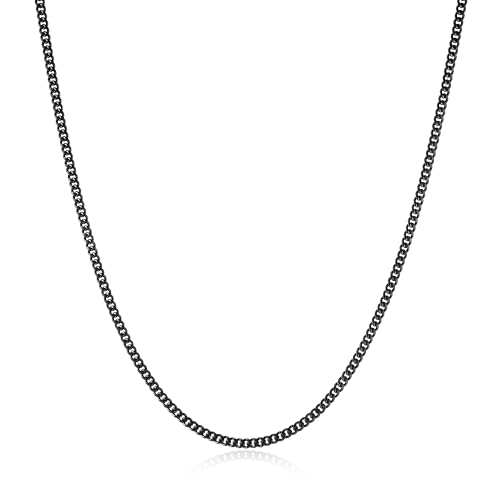 HZMAN Cuban Chain for Men - Stainless Steel Gold & Silver Diamond Cut Hip Hop Link Chains - 3.5mm/5mm/7mm/9mm - 16-30 Inch - color: 3.5mm Black, size: 20In