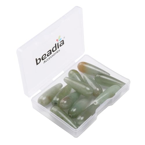 BEADIA Natural Green Aventurine Teardrop Stone Beads 10x30mm 12pcs Dangle Earring Charm for DIY Jewelry Making - color: Green Aventurine
