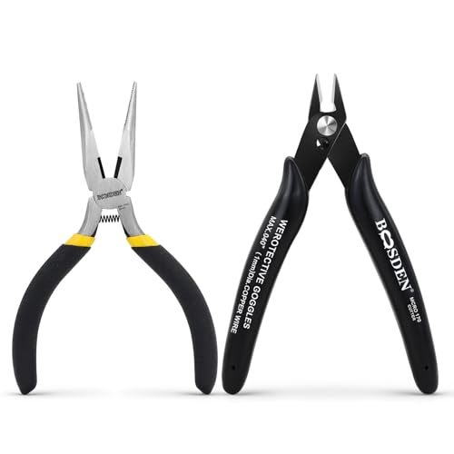 Mini Jewelry Pliers Set - 5 Inch Needle Nose & Flush Wire Cutters - Spring Loaded Precision Pliers for Jewelry Making, DIY Crafts, Model Building, Electronics - size: 5" Flush Cutter+5" Needle Nose